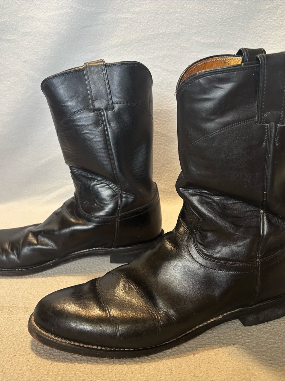 Justin Men's Black Leather Mid-Calf Western Roper Boots size 10 E Style 3133
